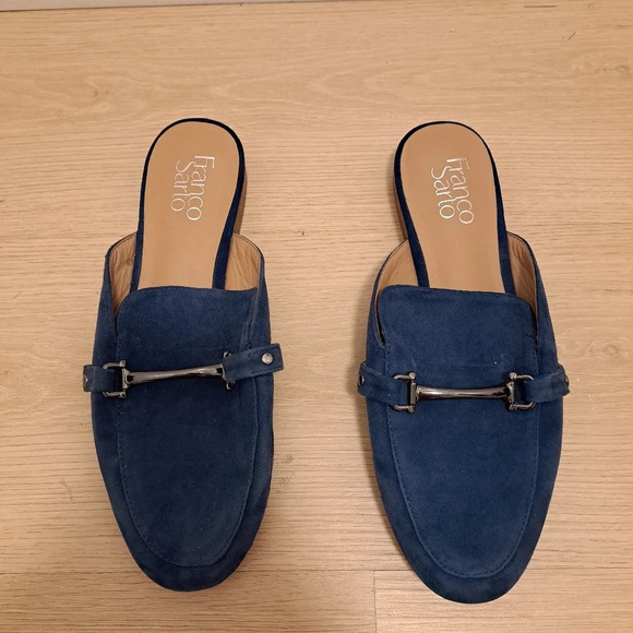 Franco Sarto Dolly Blue Suede Open Heel Slip On Mules Flats Size 7.5M - Picture 6 of 10